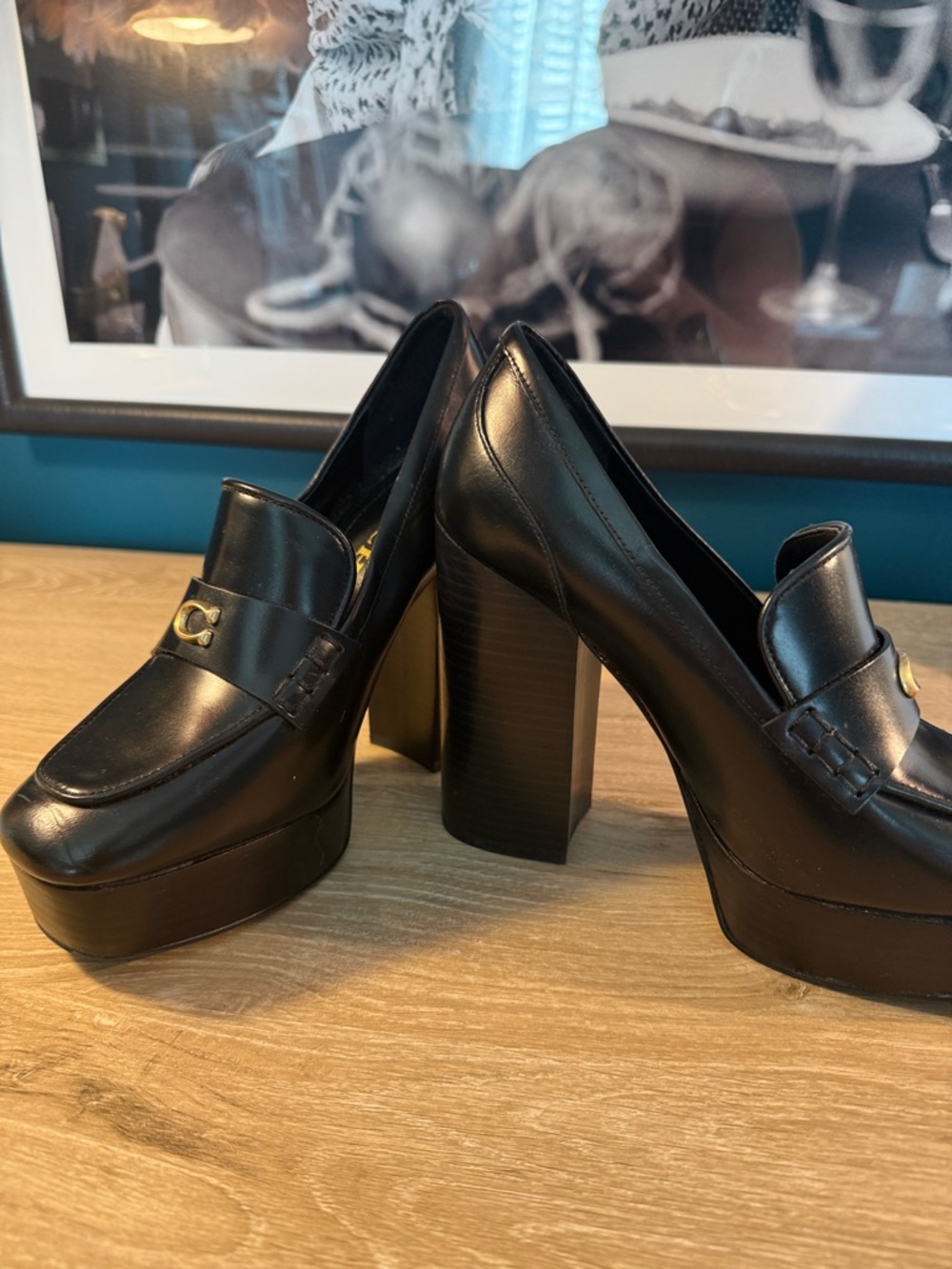 Coach Black Leather Platform Loafer Pumps - Women